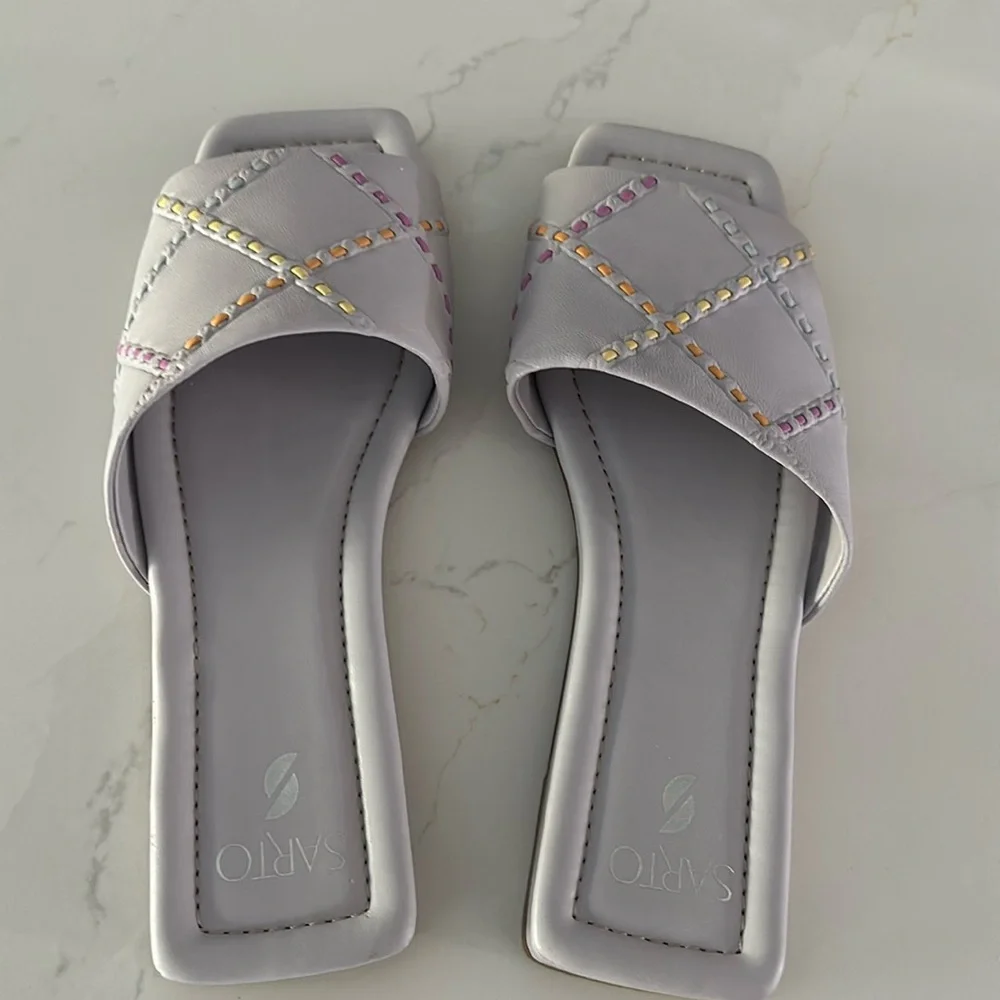 Franco Sarto Square Toe Slip-on Purple Sandals. Size 9M